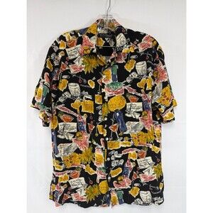 TORI RICHARD Honolulu Men Shirt Multi Liquors Pattern Drink Recipes Aloha Size S